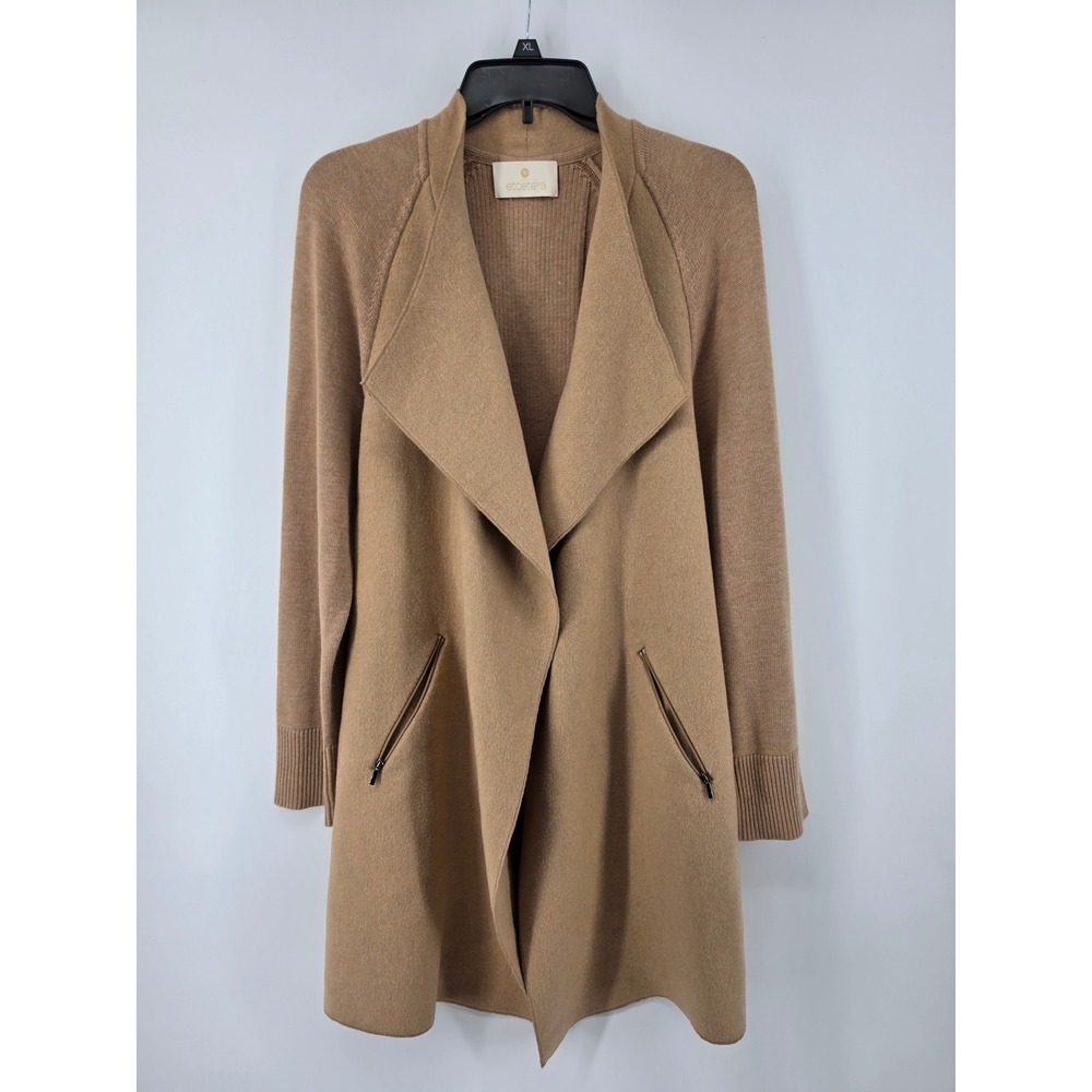Etcetera Harlem Camel Tan Wool Blend Open Front Draped Cardigan Coat XL NEW